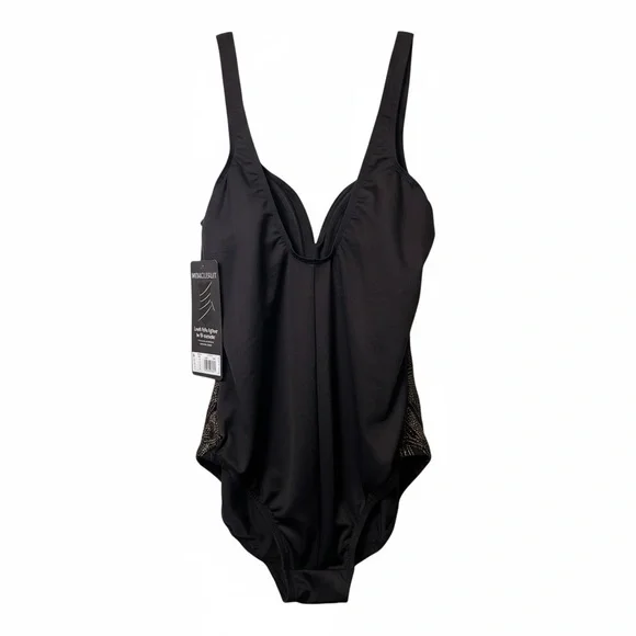 Miraclesuit Temptress One Piece Swimsuit Size 16 NWT Slimming Black Gold - Picture 6 of 8